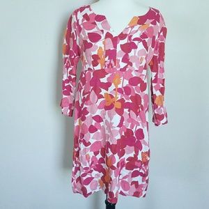 Boden Pink Floral Leaves Linen Dress Sz 6